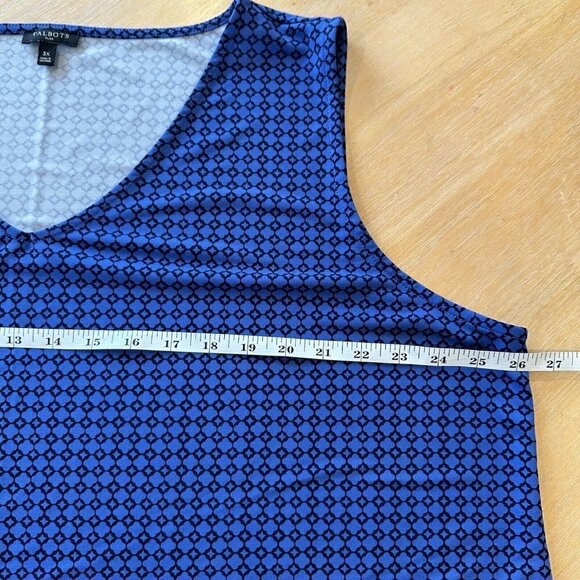 Talbots Womens Blue Diamond Print V Neck Sleeveless Stretch Blouse 3X Plus UPF - Picture 8 of 9